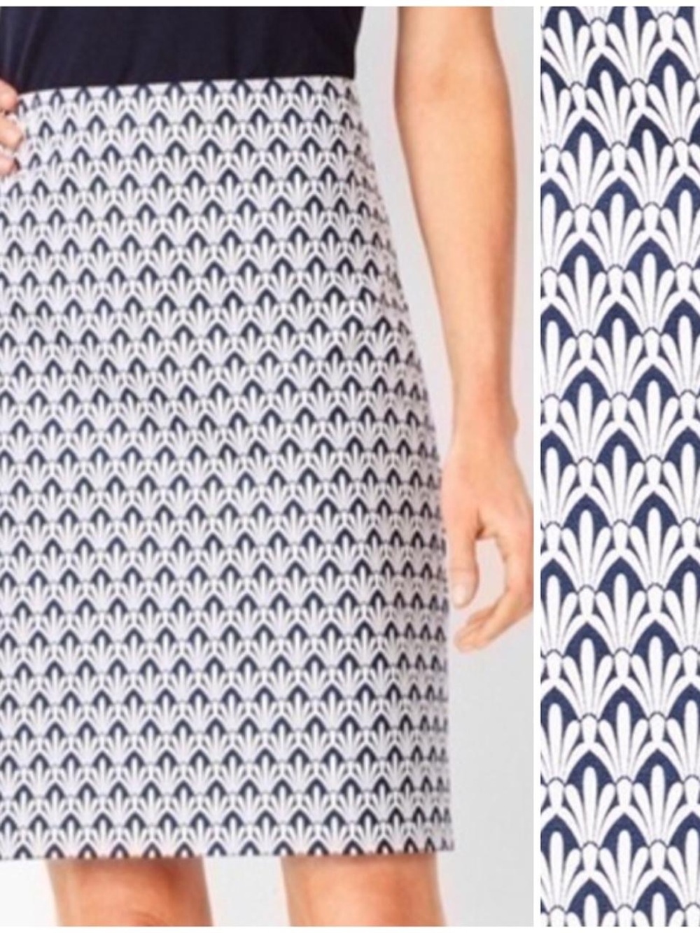 Talbots Navy and White Printed Pencil Skirt
